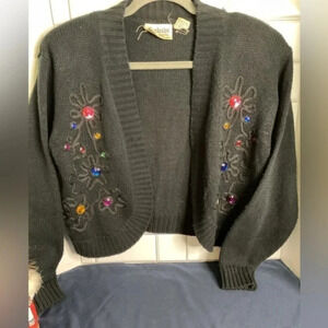 Vtg Exclusive Imports Bejeweled Short Cardigan Shoulder Pads Preowned